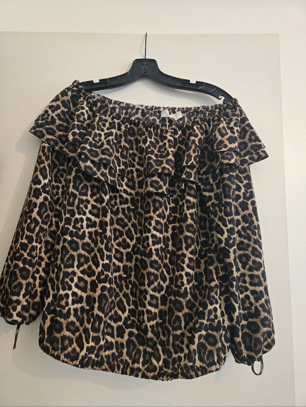 Michael Kors Leopard Print Off-Shoulder Ruffle Blouse - long sleeve. Never worn.